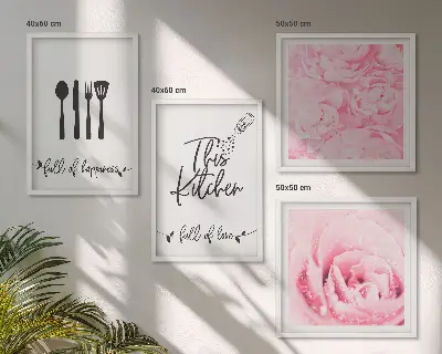 Conjunto de 4 quadros com moldura com delicadas flores de rosa para cozinha