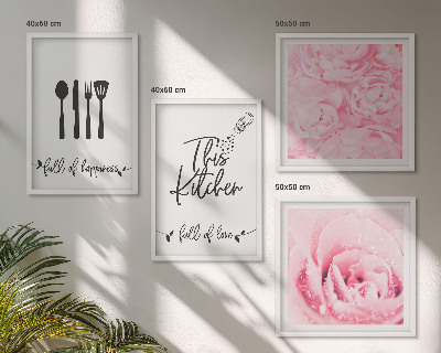 Conjunto de 4 quadros com moldura delicadas flores de rosa na cozinha