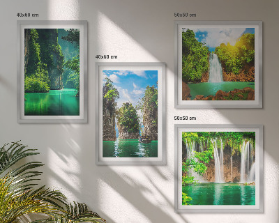 Políptico com moldura Paisagens verdes com cachoeiras
