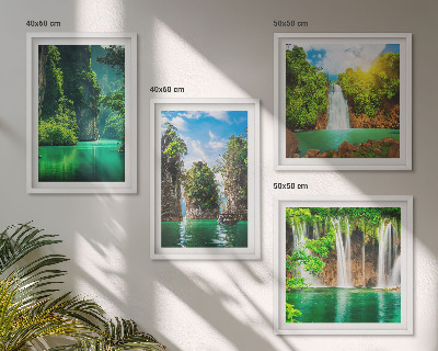 Políptico com moldura Paisagens verdes com cachoeiras