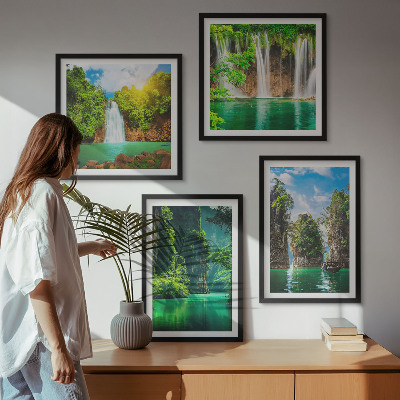 Políptico com moldura Paisagens verdes com cachoeiras