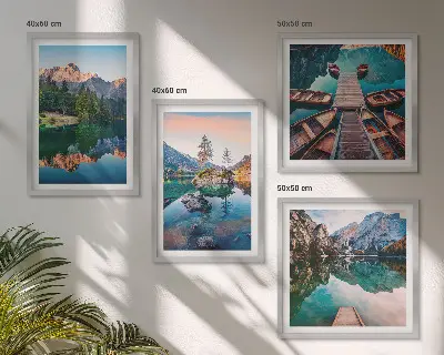Políptico com moldura floresta de reflexos em lagos de montanha