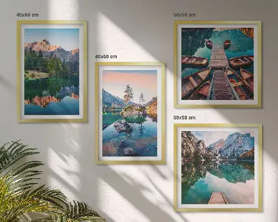 Políptico com moldura floresta de reflexos em lagos de montanha