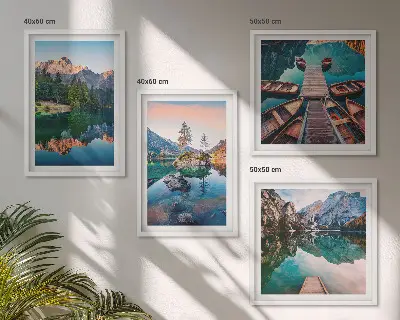 Políptico com moldura floresta de reflexos em lagos de montanha