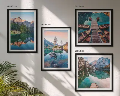 Políptico com moldura floresta de reflexos em lagos de montanha