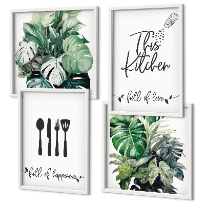 Composição de quadros Folhas com padrões de utensílios de cozinha