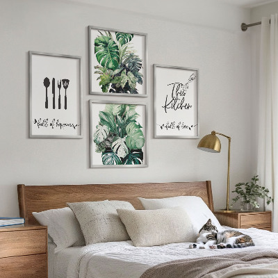 Composição de quadros Folhas com padrões de utensílios de cozinha