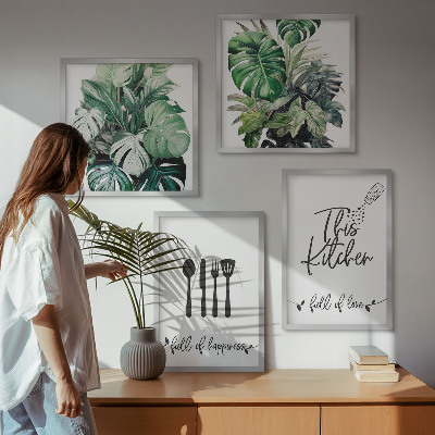 Composição de quadros Folhas com padrões de utensílios de cozinha