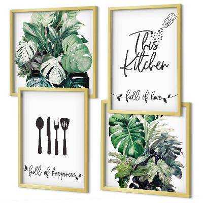 Composição de quadros Folhas com padrões de utensílios de cozinha