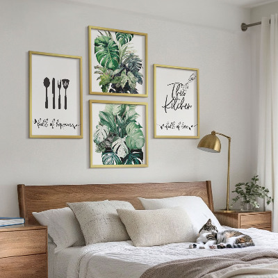 Composição de quadros Folhas com padrões de utensílios de cozinha