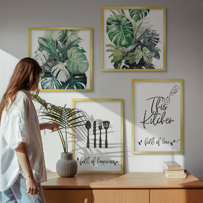 Composição de quadros Folhas com padrões de utensílios de cozinha