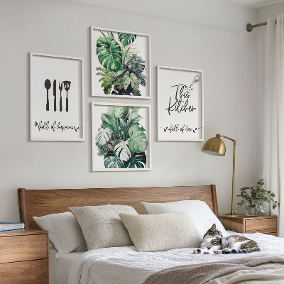 Composição de quadros Folhas com padrões de utensílios de cozinha