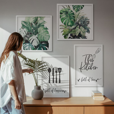 Composição de quadros Folhas com padrões de utensílios de cozinha