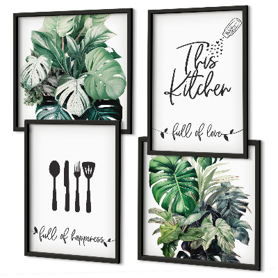 Composição de quadros Folhas com padrões de utensílios de cozinha