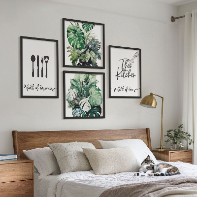 Composição de quadros Folhas com padrões de utensílios de cozinha