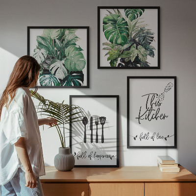 Composição de quadros Folhas com padrões de utensílios de cozinha