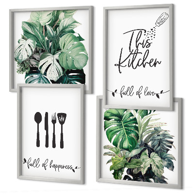 Composição de quadros Folhas com padrões de utensílios de cozinha