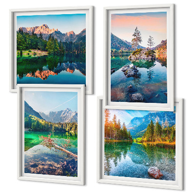 Conjunto de 4 quadros com moldura paisagem natural de lagos de montanha