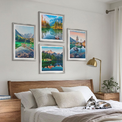 Conjunto de 4 quadros com moldura paisagem natural de lagos de montanha