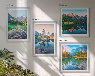 Conjunto de 4 quadros com moldura paisagem natural de lagos de montanha