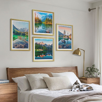 Conjunto de 4 quadros com moldura paisagem natural de lagos de montanha