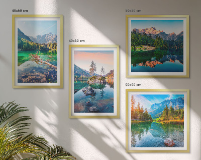 Conjunto de 4 quadros com moldura paisagem natural de lagos de montanha