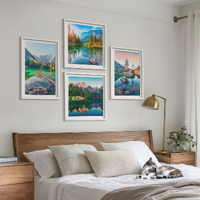 Conjunto de 4 quadros com moldura paisagem natural de lagos de montanha