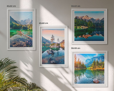 Conjunto de 4 quadros com moldura paisagem natural de lagos de montanha