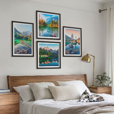 Conjunto de 4 quadros com moldura paisagem natural de lagos de montanha