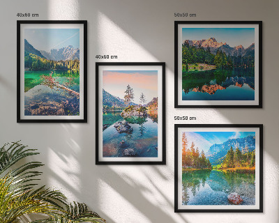 Conjunto de 4 quadros com moldura paisagem natural de lagos de montanha