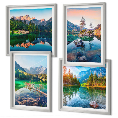 Conjunto de 4 quadros com moldura paisagem natural de lagos de montanha