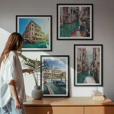 Arquitetura dos canais de Veneza políptico com moldura