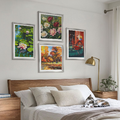 Conjunto de 4 quadros com moldura Lagoa de Lírios com Cores de Outono