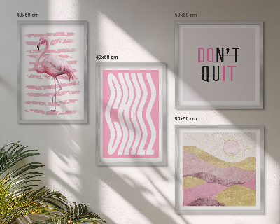 Políptico com moldura Paisagem montanhosa em tons pastel com flamingos rosa