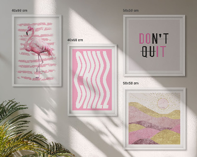 Políptico com moldura Paisagem montanhosa em tons pastel com flamingos rosa