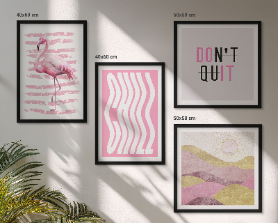 Políptico com moldura Paisagem montanhosa em tons pastel com flamingos rosa