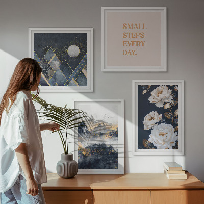 Conjunto de 4 quadros com moldura Inspiração abstrata de montanhas e flores