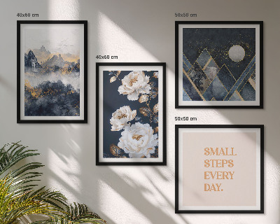 Conjunto de 4 quadros com moldura Inspiração abstrata de montanhas e flores