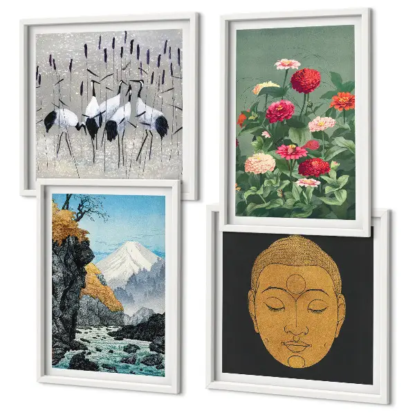 Composição de quadros com estética de natureza japonesa e estilo Japandi
