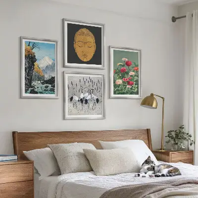 Composição de quadros com estética de natureza japonesa e estilo Japandi