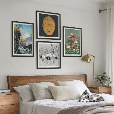 Composição de quadros com estética de natureza japonesa e estilo Japandi