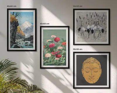 Composição de quadros com estética de natureza japonesa e estilo Japandi