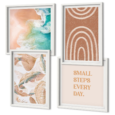 Conjunto de 4 quadros com moldura Letras delicadas em estilo boho com folhas