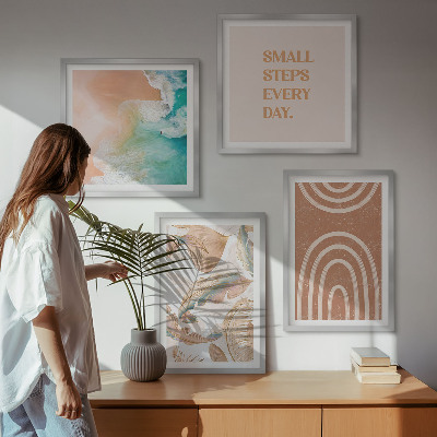 Conjunto de 4 quadros com moldura Letras delicadas em estilo boho com folhas