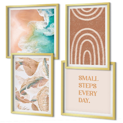 Conjunto de 4 quadros com moldura Letras delicadas em estilo boho com folhas