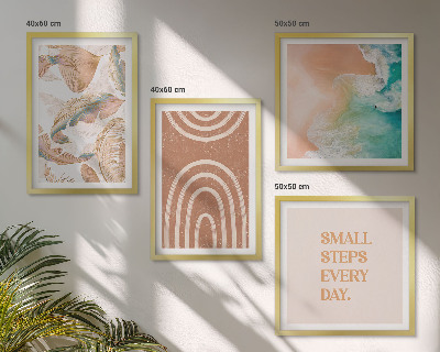 Conjunto de 4 quadros com moldura Letras delicadas em estilo boho com folhas