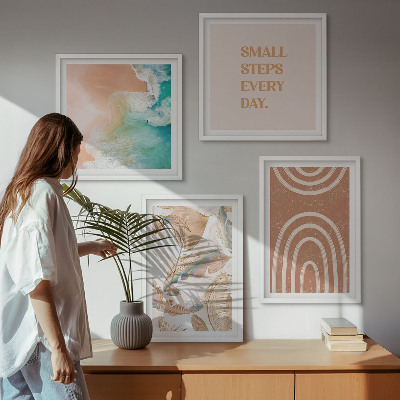 Conjunto de 4 quadros com moldura Letras delicadas em estilo boho com folhas