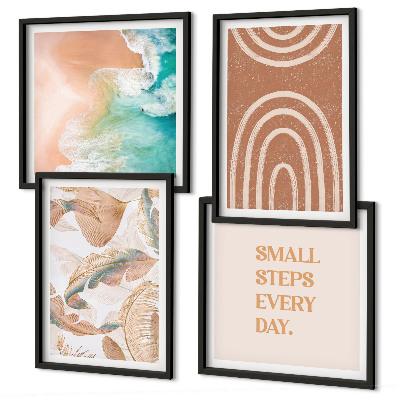 Conjunto de 4 quadros com moldura Letras delicadas em estilo boho com folhas