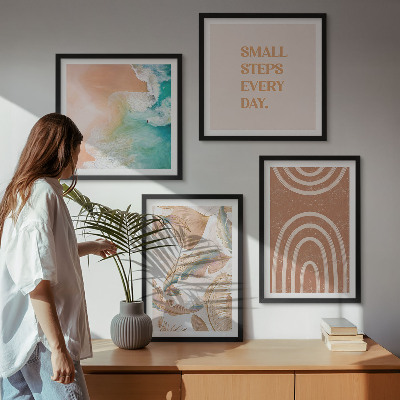 Conjunto de 4 quadros com moldura Letras delicadas em estilo boho com folhas