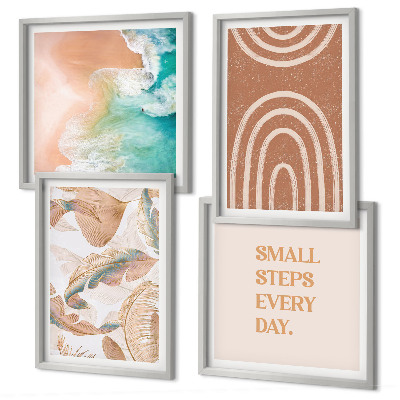 Conjunto de 4 quadros com moldura Letras delicadas em estilo boho com folhas